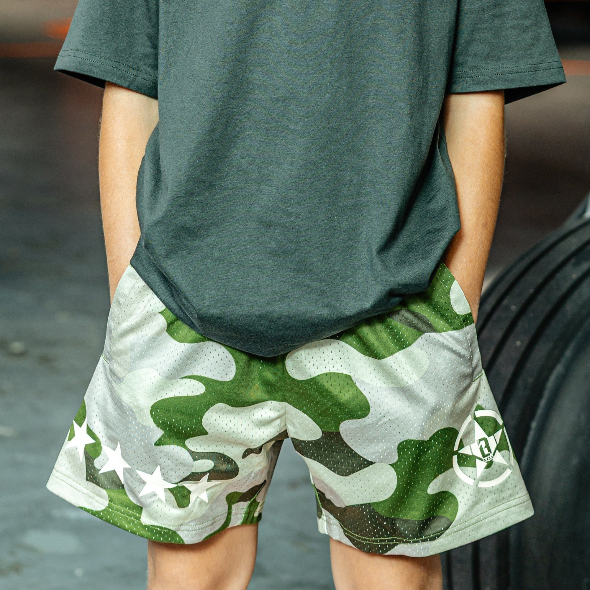 Flight Deck Camo Mesh Shorts - 100% Polyester 5" Inseam with Pockets