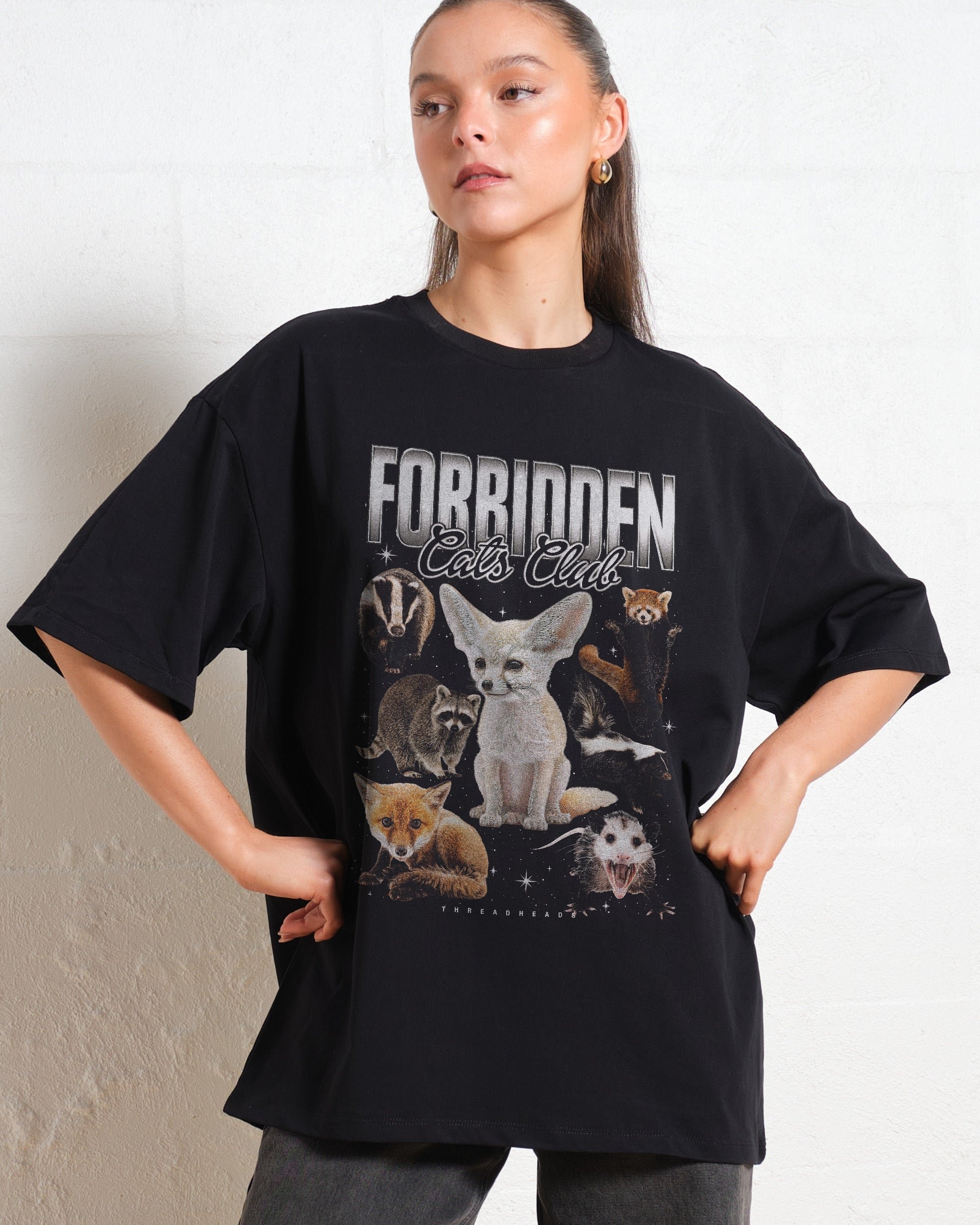 Forbidden Cat Club Oversized Graphic Tee Unisex 90s Boxy Fit 100% Combed Cotton