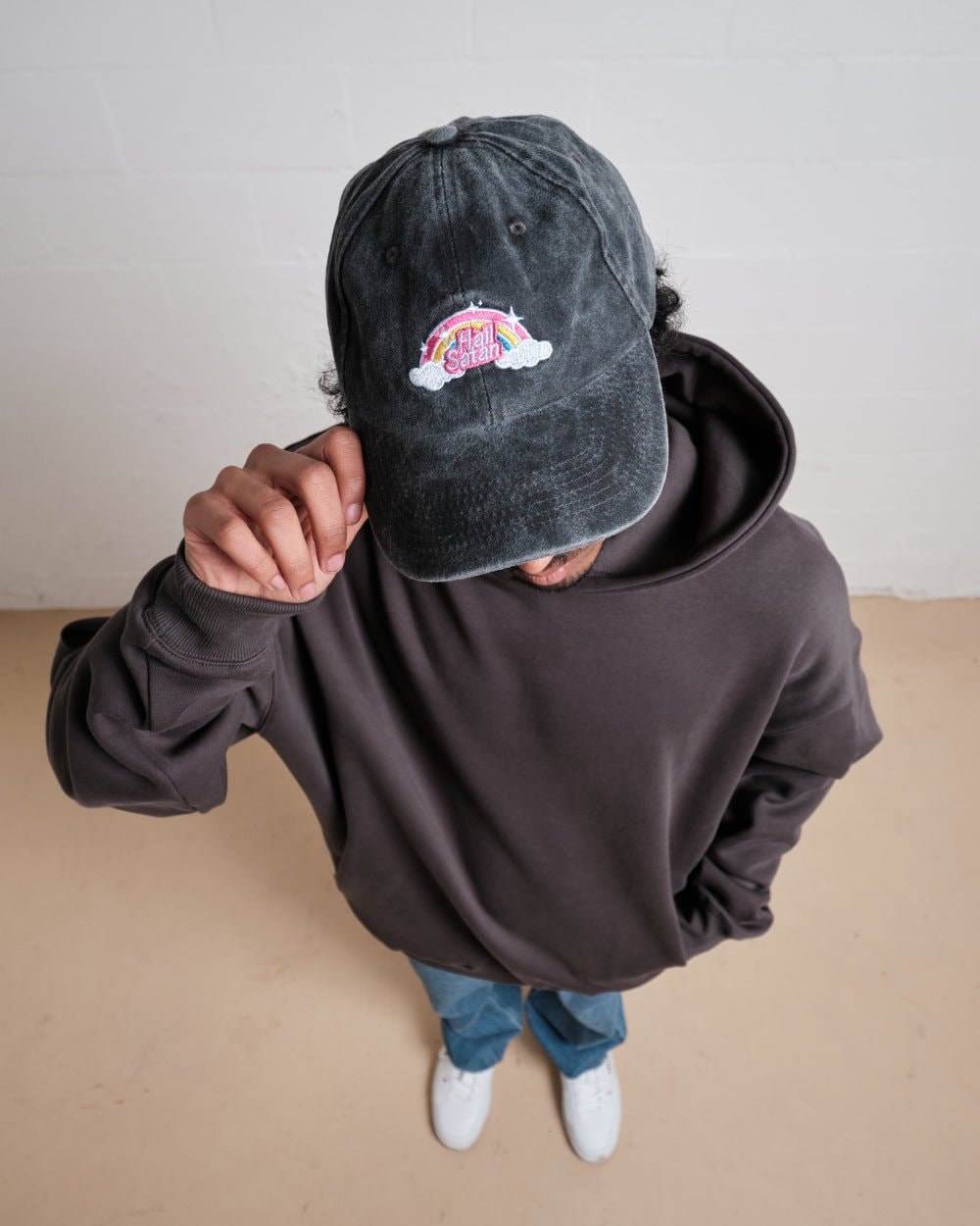 Hail Satan Acid Wash Cotton Hat - Embroidered Threadheads Design