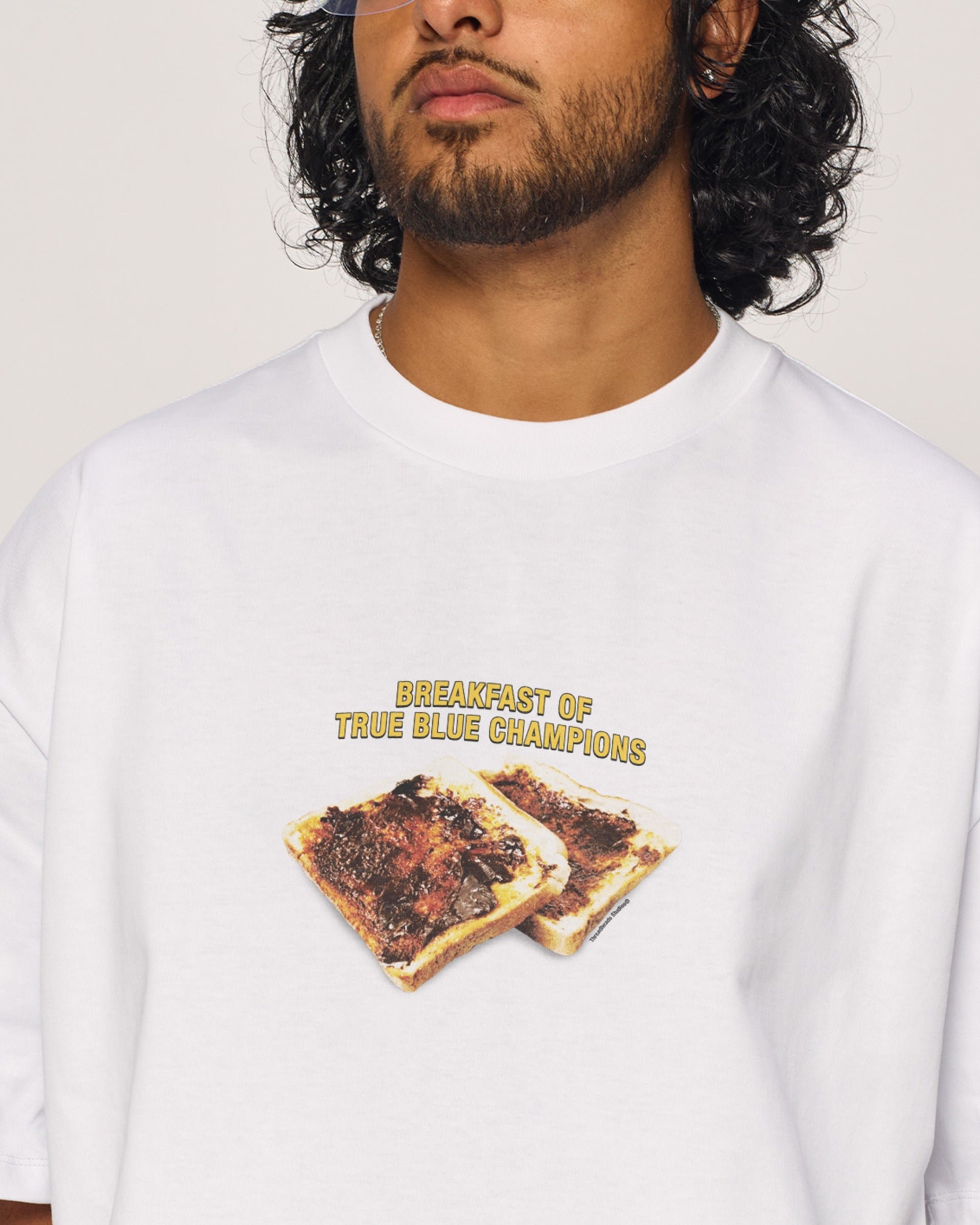 Breakfast of True Blue Champions Oversized Graphic Tee - Unisex 100% Combed Cotton