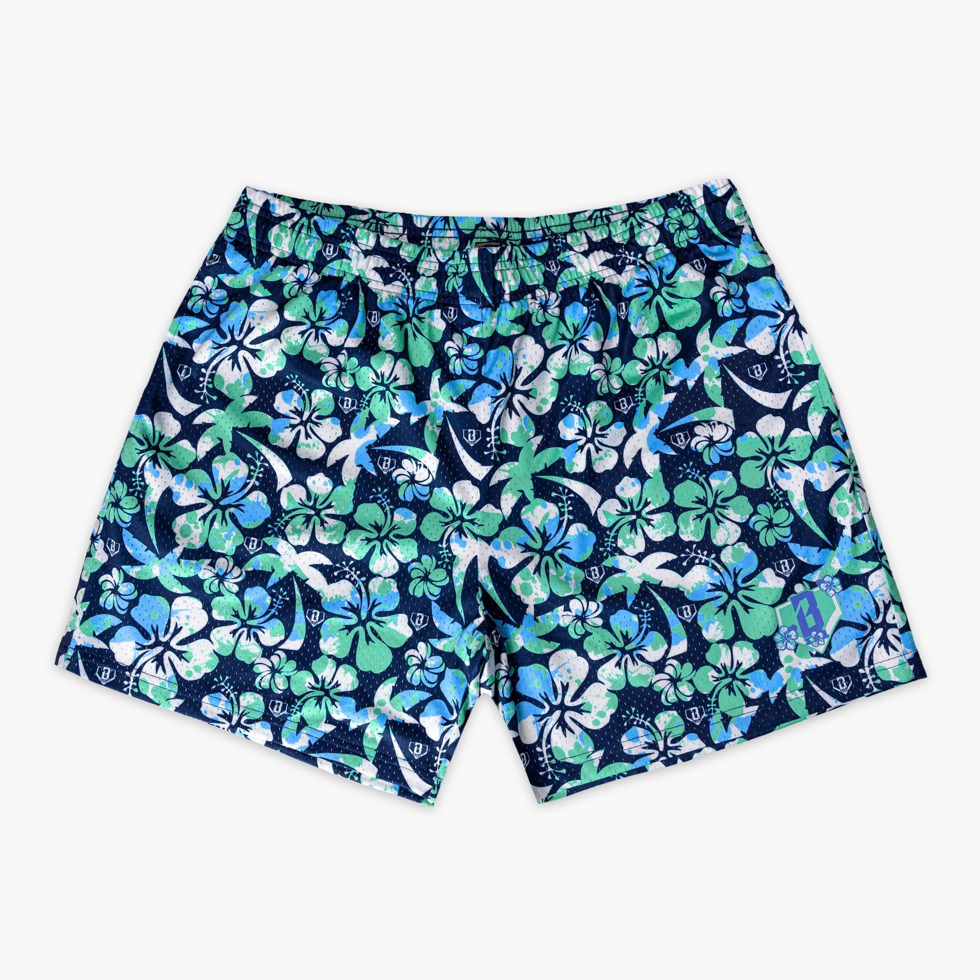 Petal Play Beach Club Floral Mesh Baseball Shorts - Breathable Polyester with Pockets