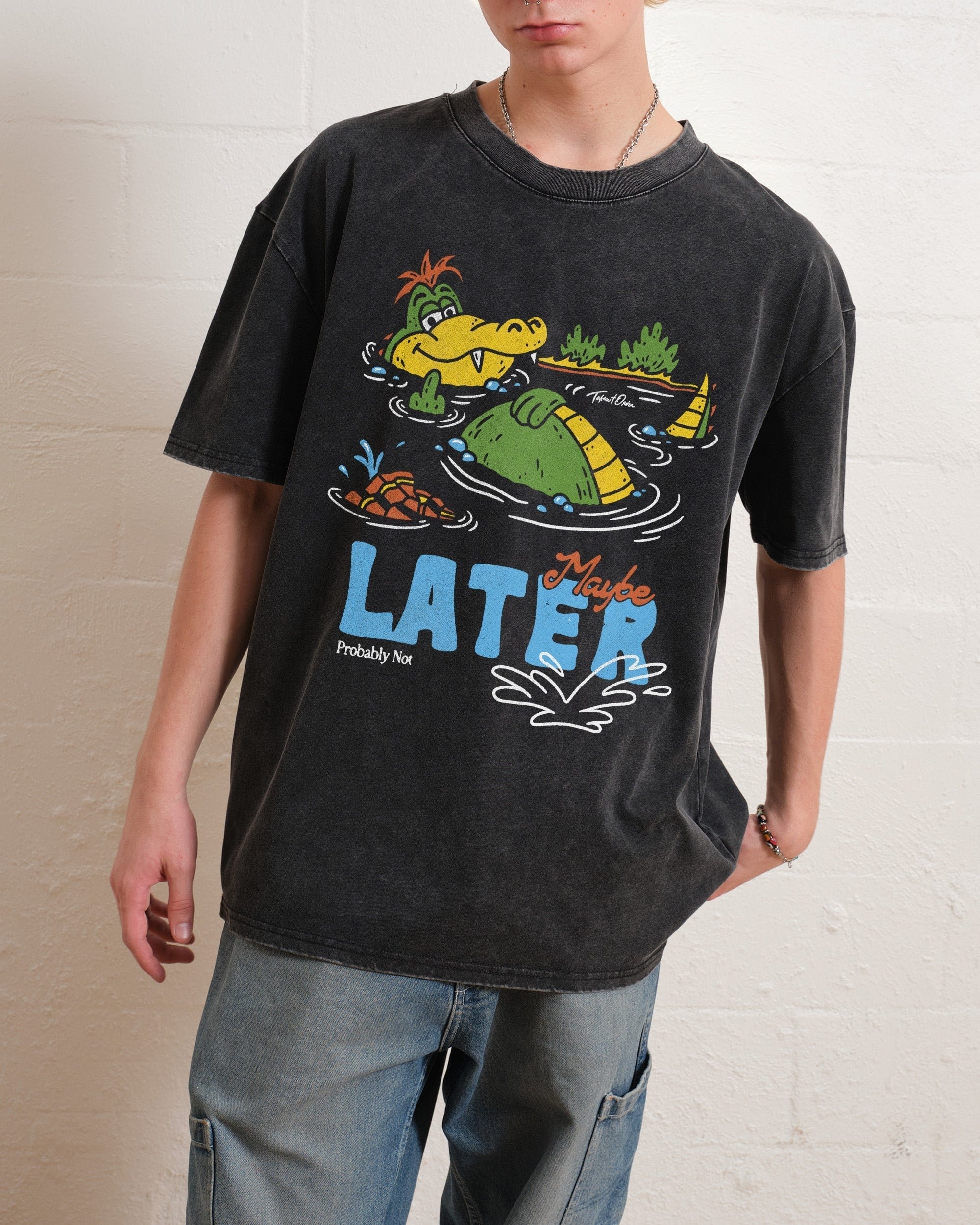 Maybe Later Oversized Graphic Tee - Unisex 90s Boxy Fit 100% Combed Cotton