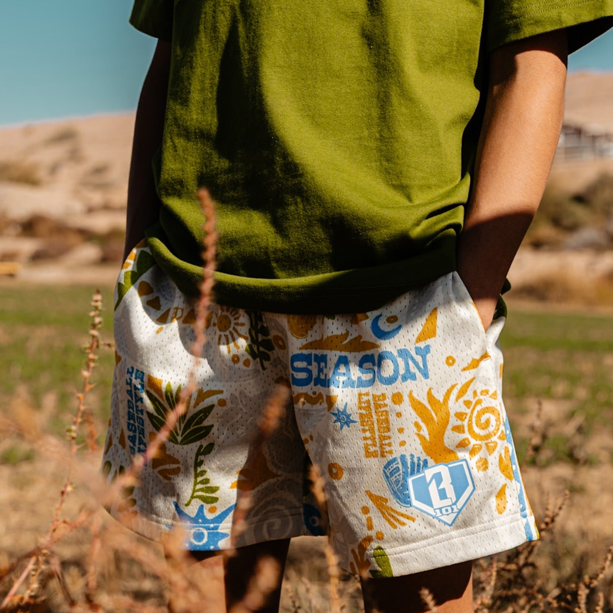 Cactus Curve Mesh Shorts - Allover Pattern, 5" Inseam, Polyester Athletic
