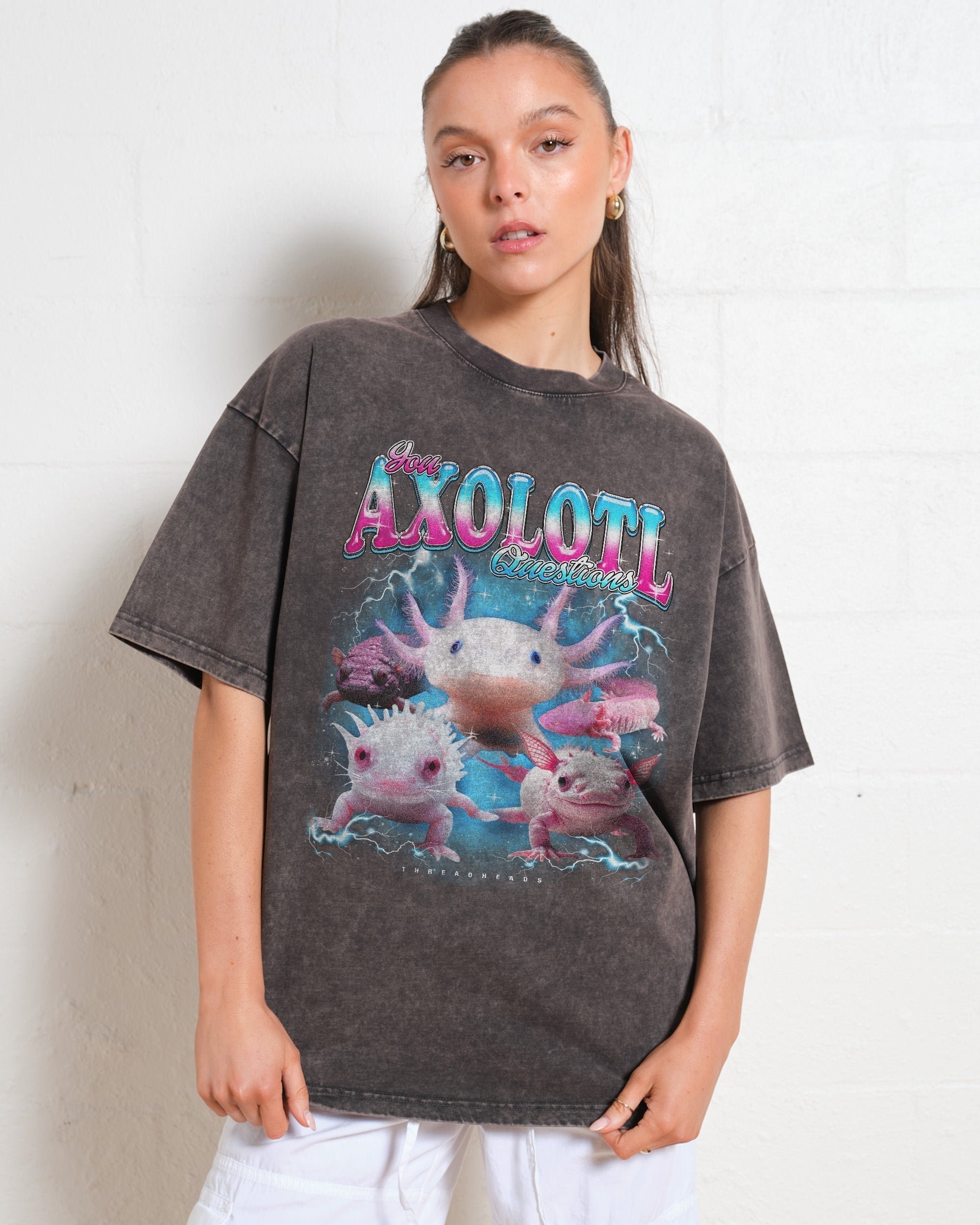 You Axolotl Questions Oversized Graphic Tee - Unisex 90s Boxy Fit 100% Combed Cotton
