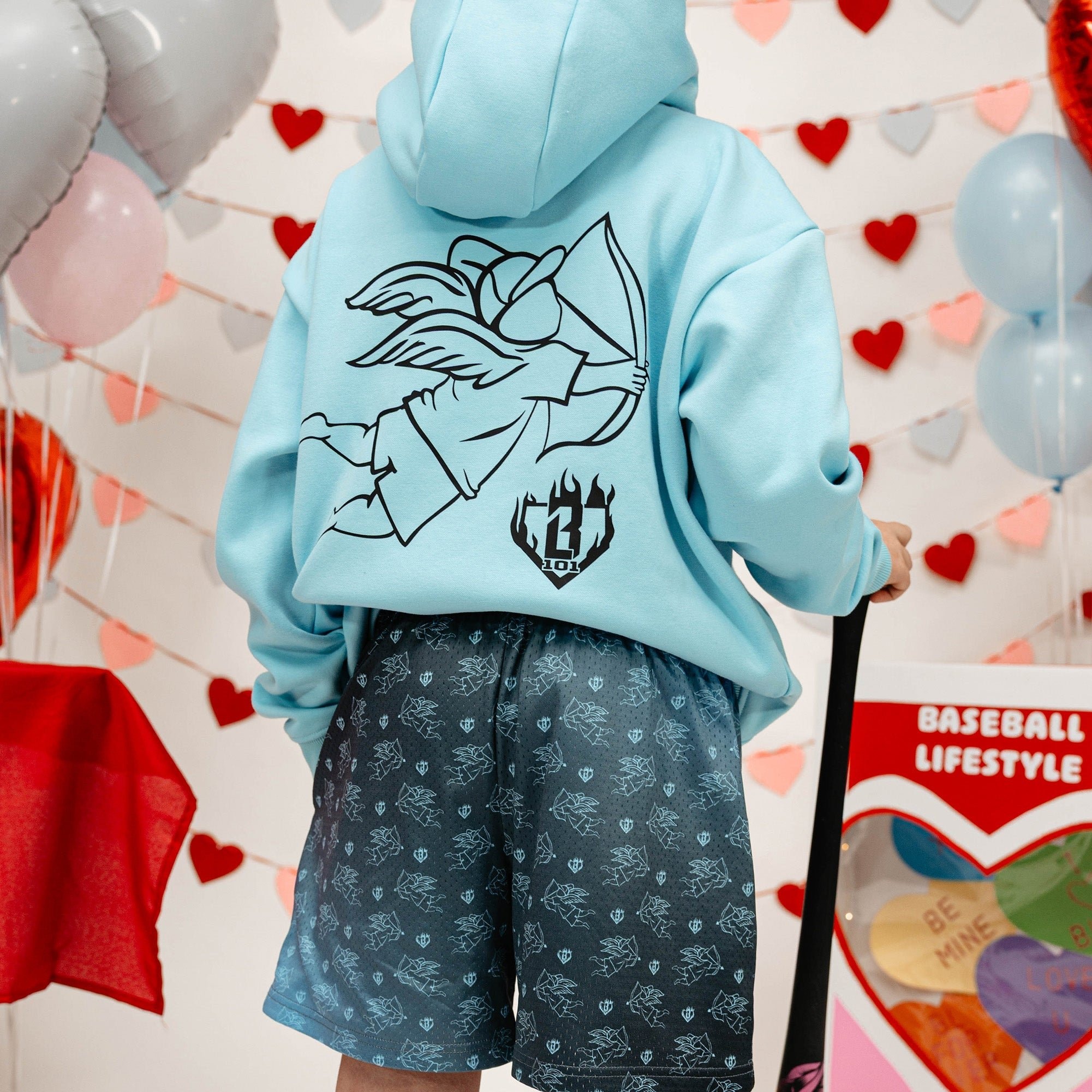 Cupid Baseball Mesh Shorts - Allover Pattern, Breathable Polyester, 5" Inseam