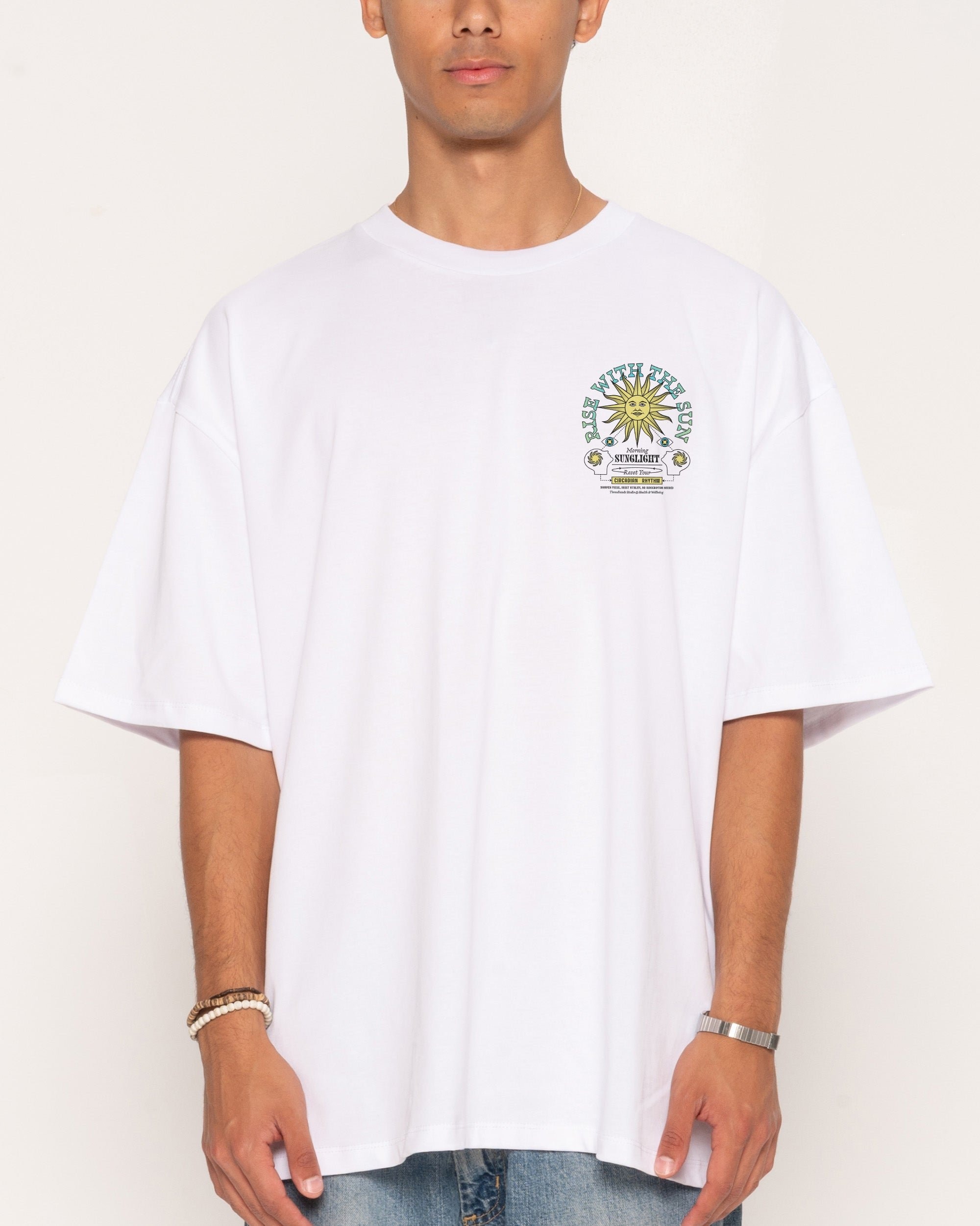 Rise With The Sun Oversized Graphic Tee - Threadheads Unisex 90s Boxy Fit 100% Combed Cotton