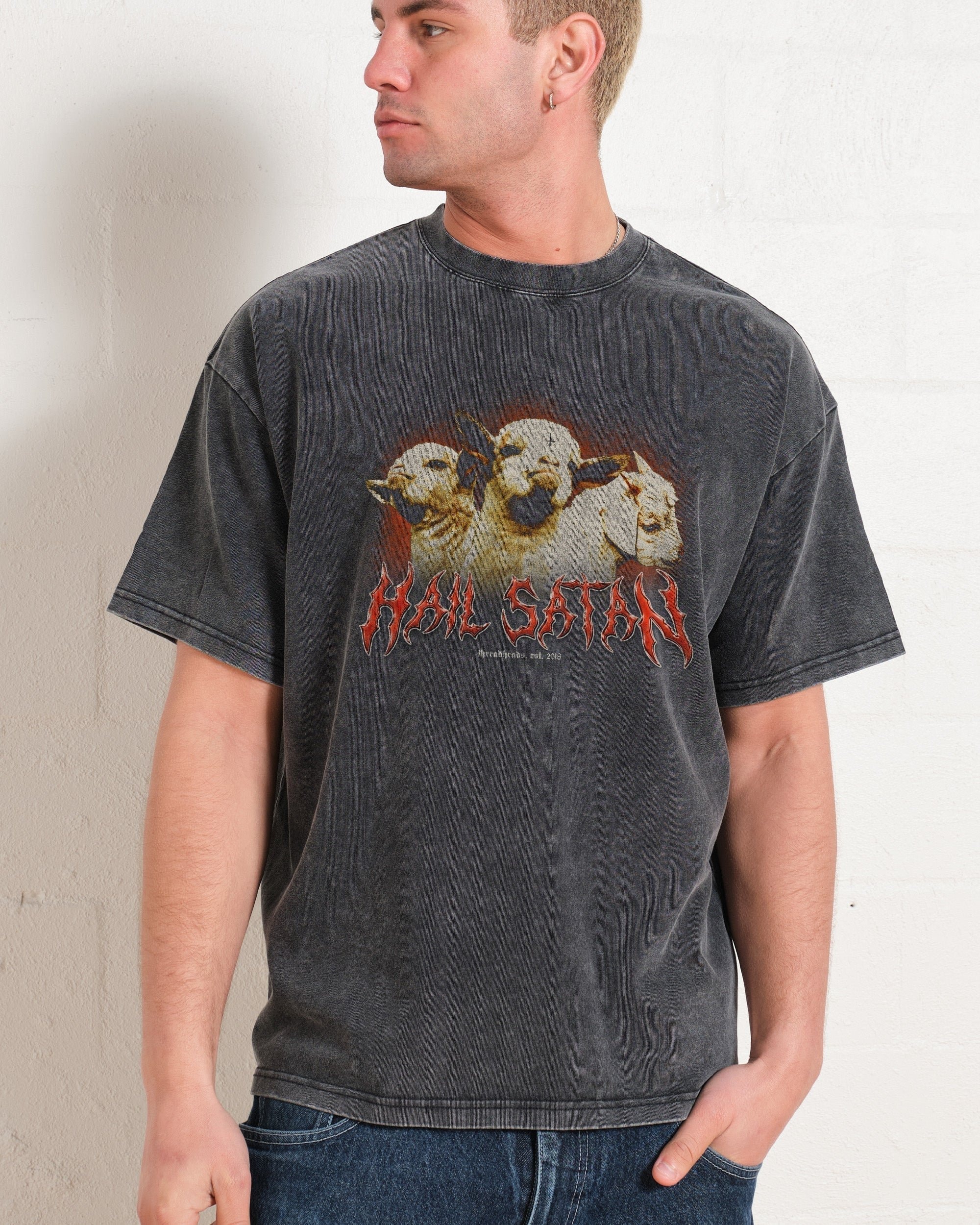 Hail Satan Oversized Graphic Tee - Unisex 90s Boxy Fit 100% Combed Cotton