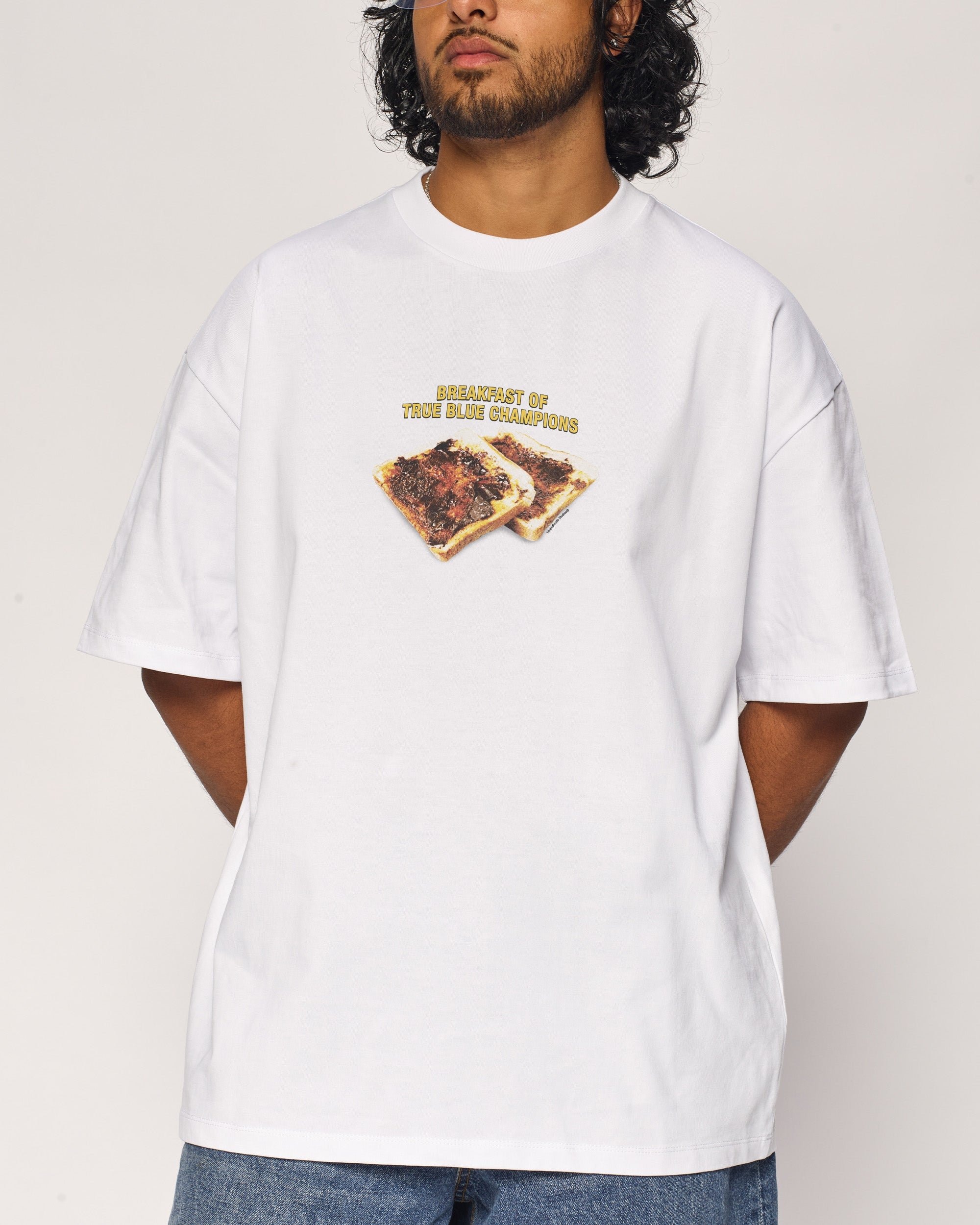 Breakfast of True Blue Champions Oversized Graphic Tee - Unisex 100% Combed Cotton