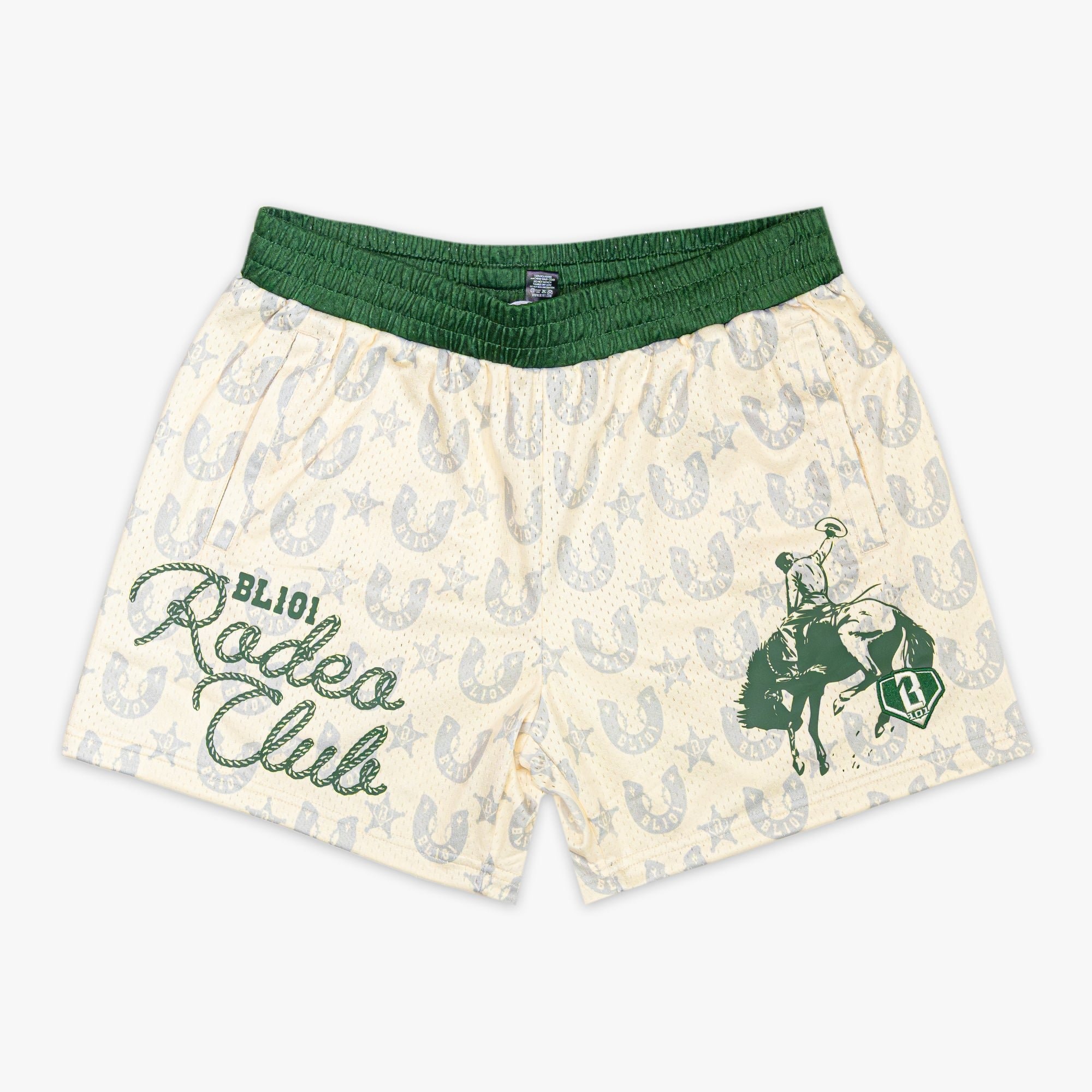 BL101 Rodeo Club Shorts - Western Horseshoe Star Mesh Athletic Shorts 5" Inseam