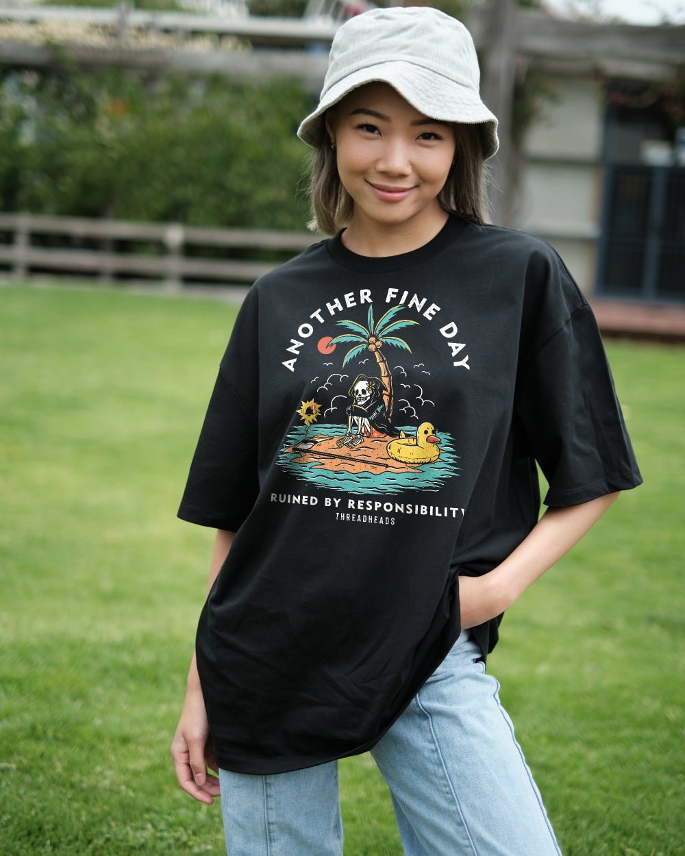 Another Fine Day Ruined by Responsibility Oversized Graphic Tee Unisex 100% Combed Cotton