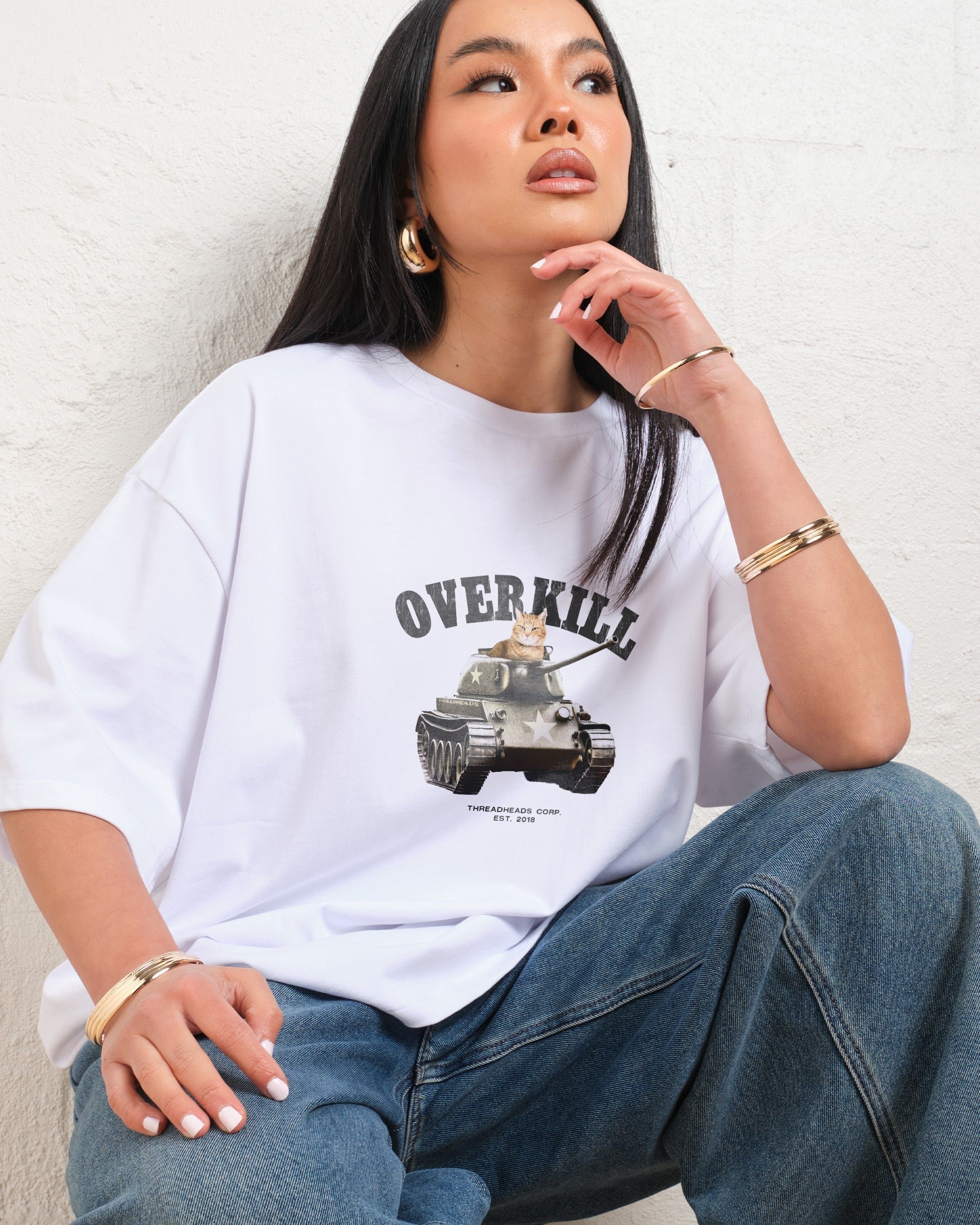 Overkill Oversized Graphic Tee - Threadheads 90s Boxy Fit Unisex Cotton T-Shirt