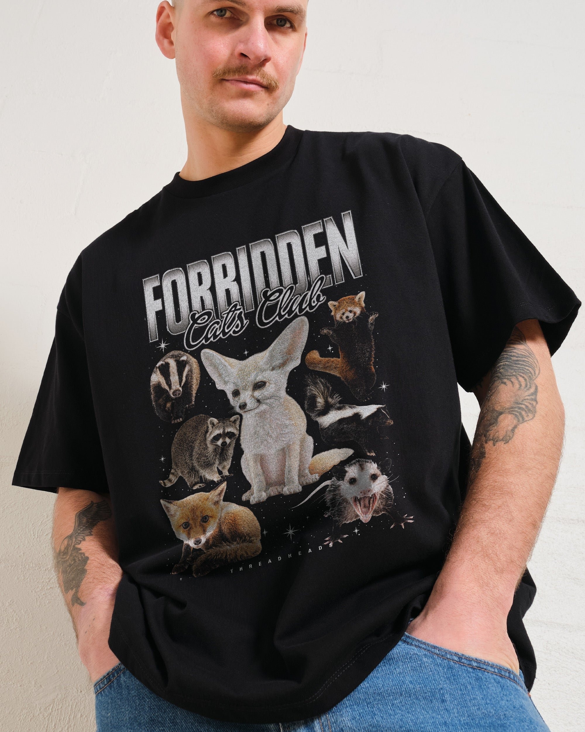 Forbidden Cat Club Oversized Graphic Tee Unisex 90s Boxy Fit 100% Combed Cotton