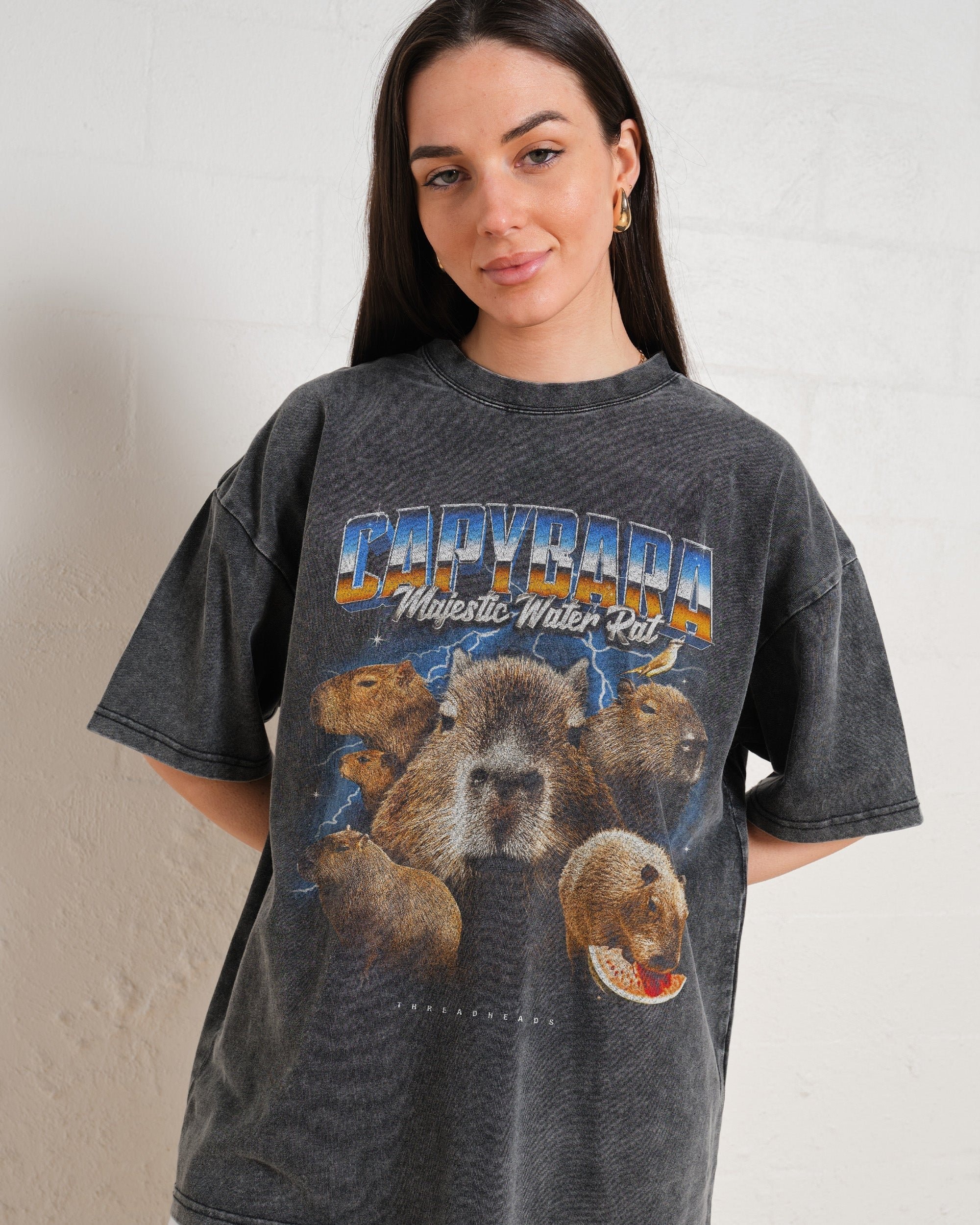 Capybara Water Rat Oversized Graphic Tee - Unisex 100% Combed Cotton Heavyweight T-Shirt