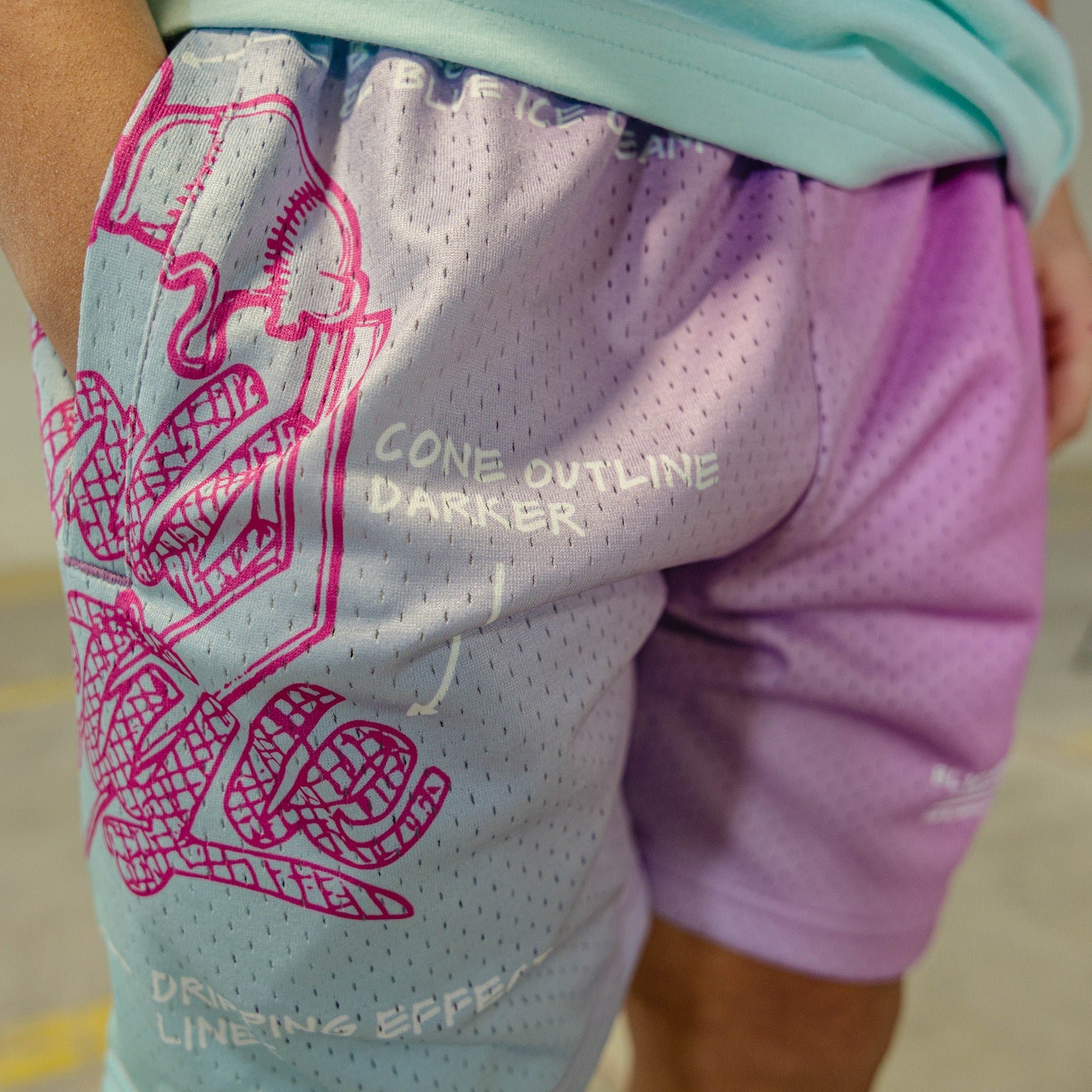 OG Ice Cream Design Shorts - Light Blue Mesh with Gradient Fade